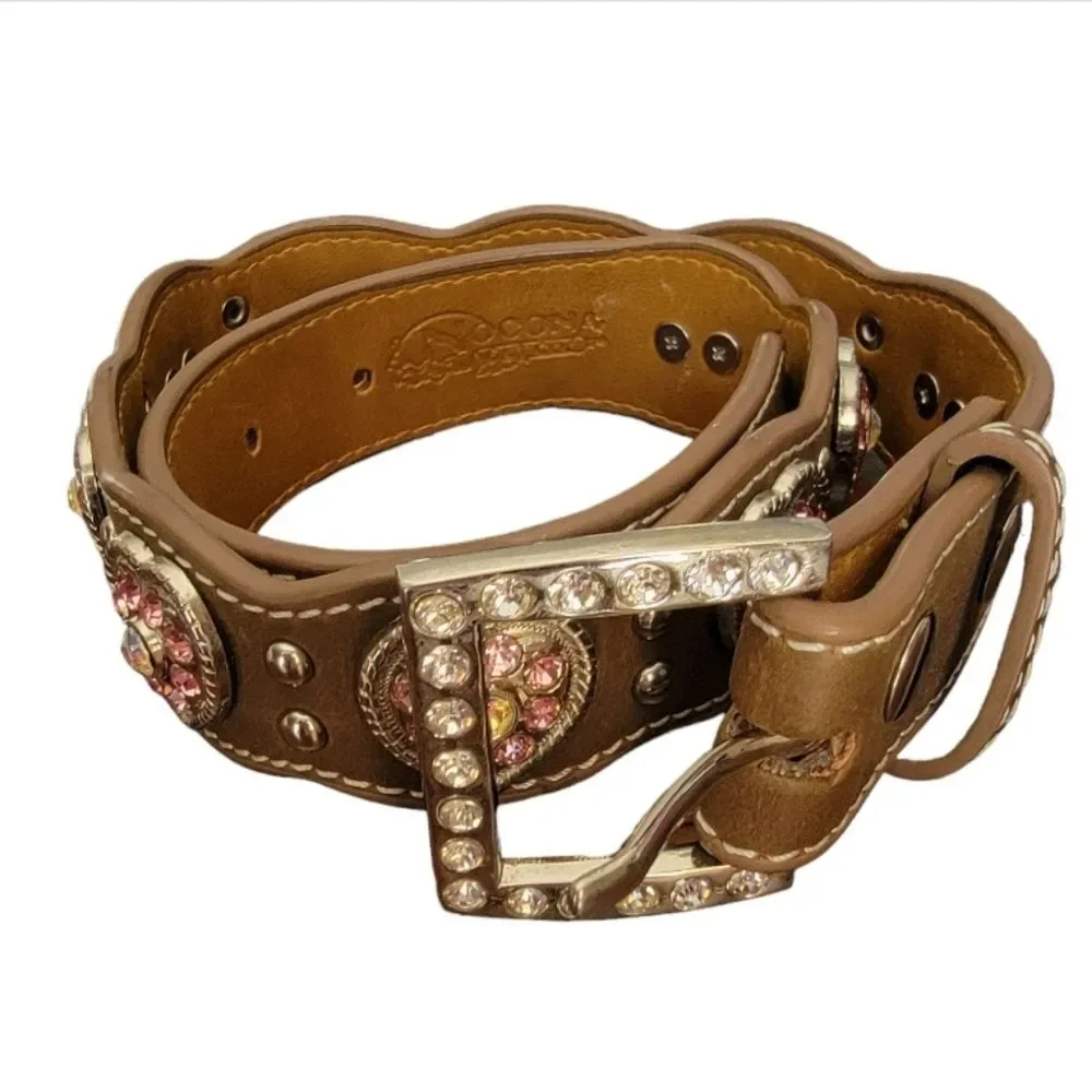 Nocona western scalloped heart youth belt size 24 brown pink N4427044 *